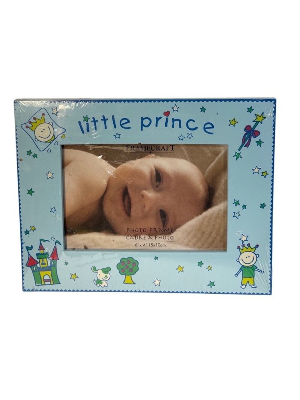 Little Prince Blue Photo Frame Baby Boy With Cartoon Design & Easel Back New